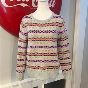 J. Crew 100% Wool Fair Isle Style Colorful Women’s Crewneck Sweater, size M